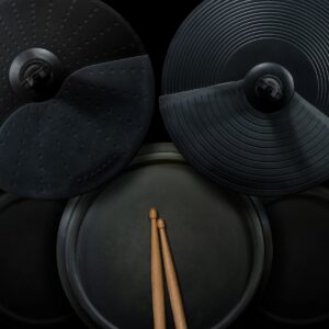 Black Electronic Drum Kit and Wooden Drumsticks